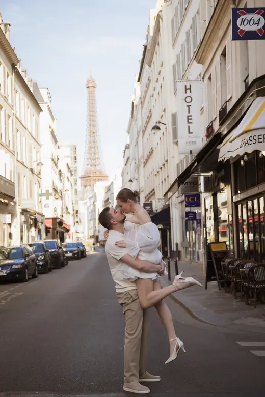 Photograph from the Couple — white dress, street session in Paris by Anna