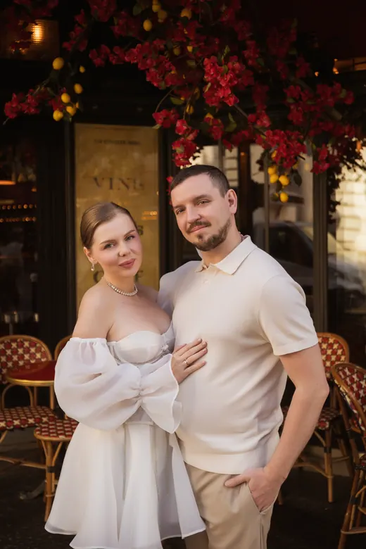Photograph from the Couple — white dress, street session in Paris by Anna