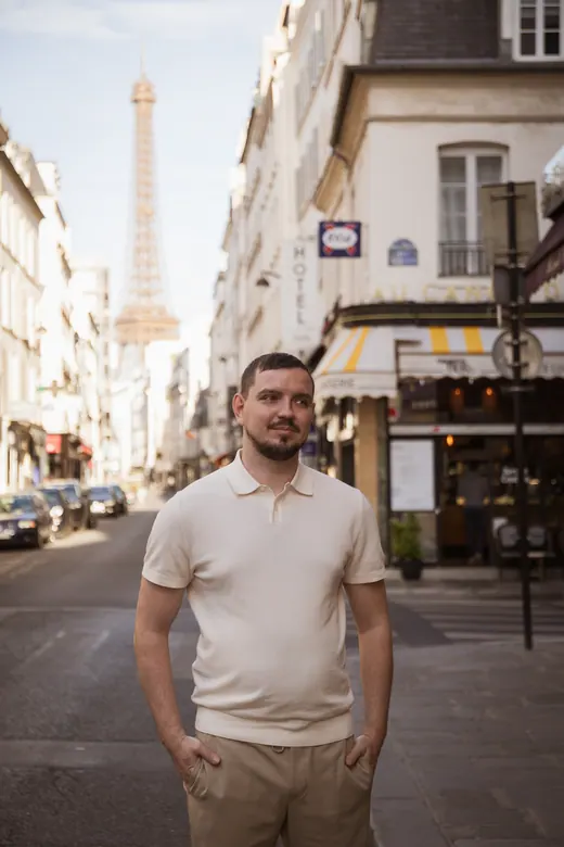 Photograph from the Couple — white dress, street session in Paris by Anna
