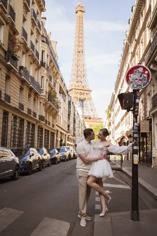 Photograph from the Couple — white dress, street session in Paris by Anna