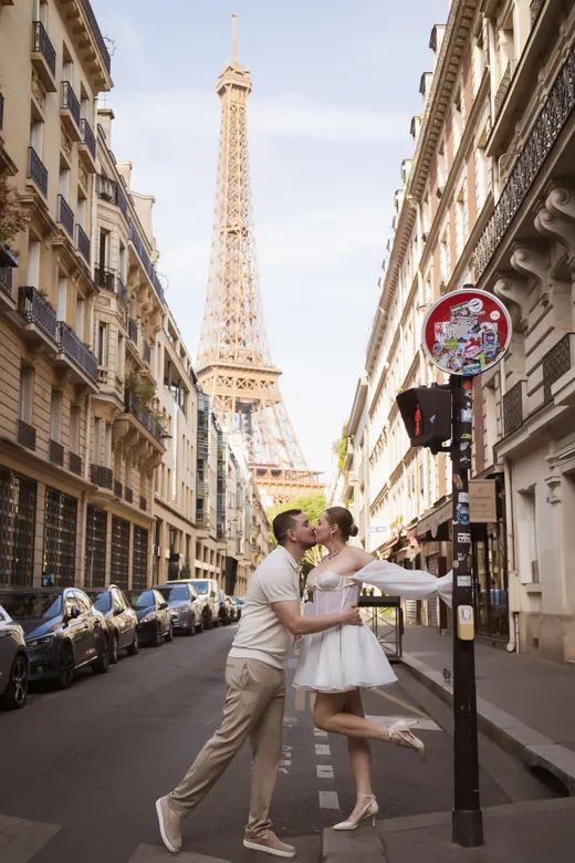 Photograph from the Couple — white dress, street session in Paris by Anna