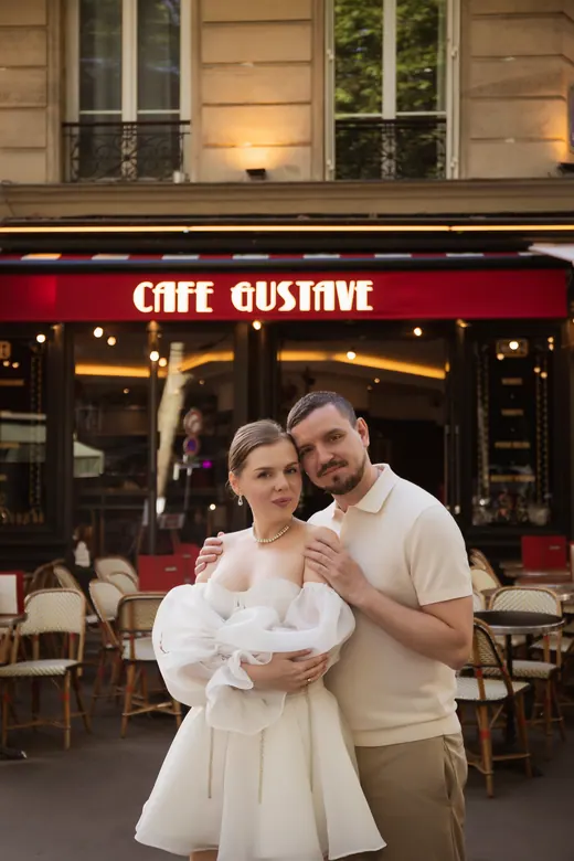 Photograph from the Couple — white dress, street session in Paris by Anna