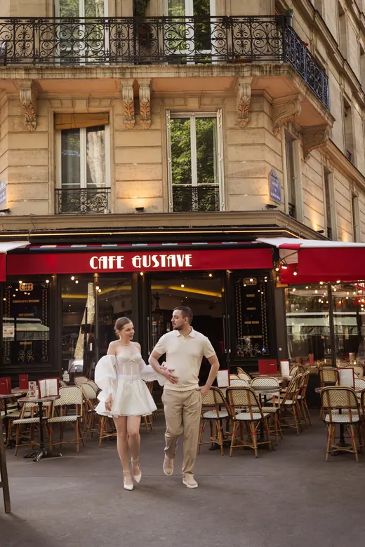 Photograph from the Couple — white dress, street session in Paris by Anna
