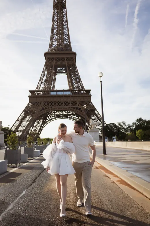 Photograph from the Couple — white dress, street session in Paris by Anna