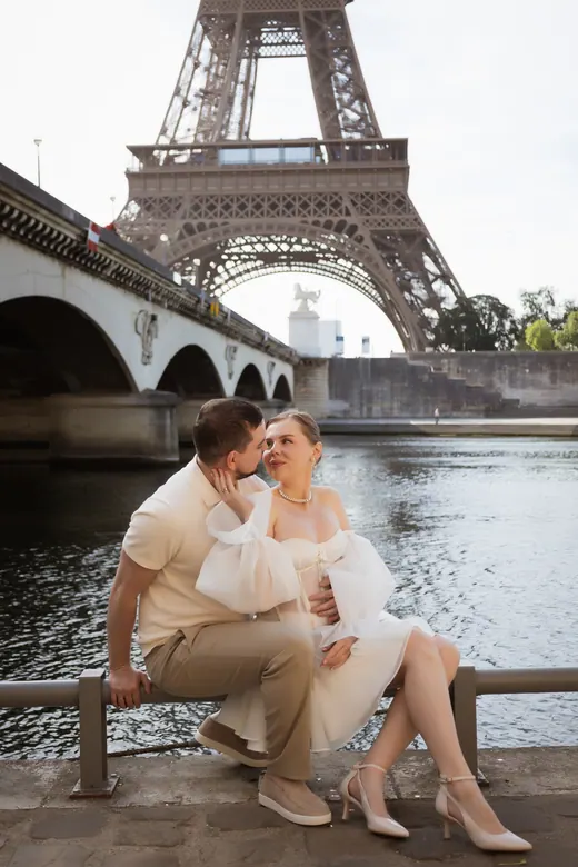 Photograph from the Couple — white dress, street session in Paris by Anna