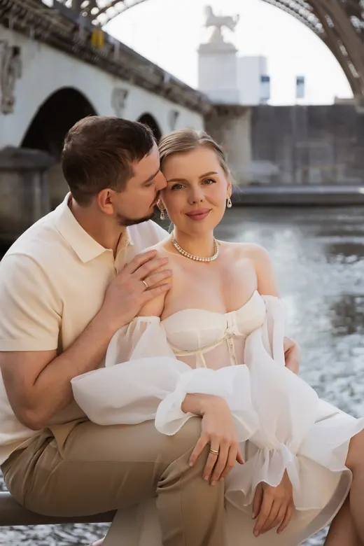 Photograph from the Couple — white dress, street session in Paris by Anna