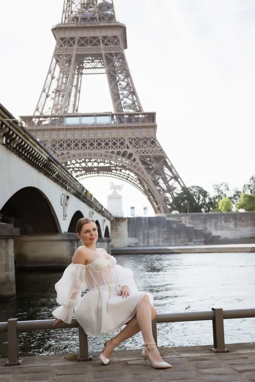 Photograph from the Couple — white dress, street session in Paris by Anna