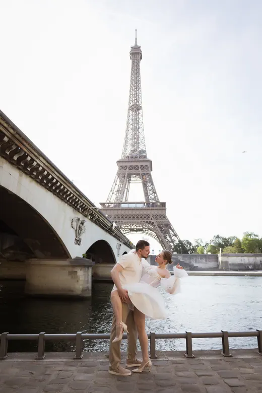 Photograph from the Couple — white dress, street session in Paris by Anna