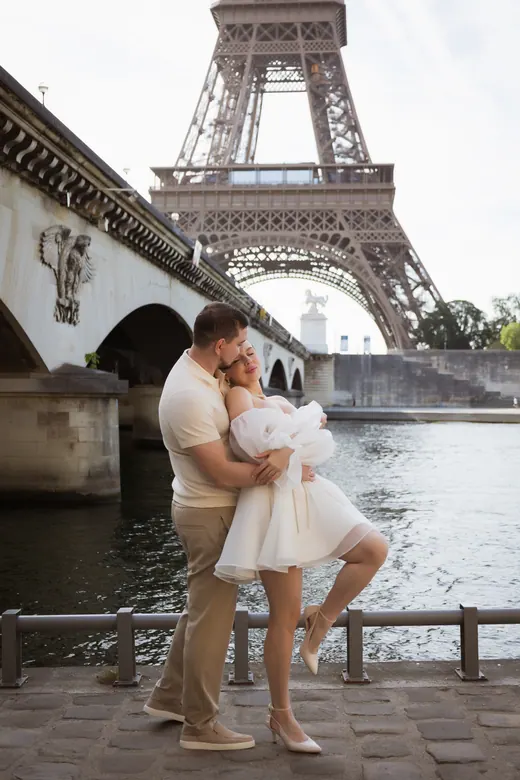 Photograph from the Couple — white dress, street session in Paris by Anna