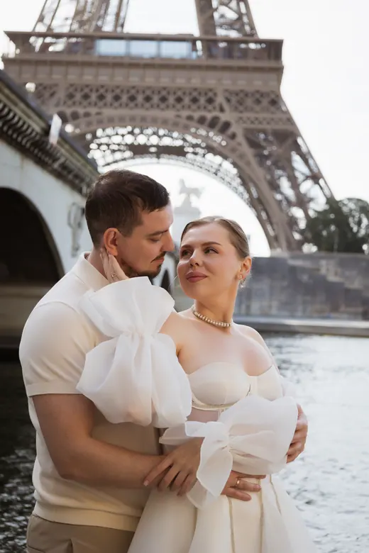 Photograph from the Couple — white dress, street session in Paris by Anna