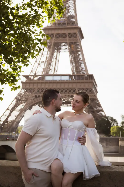 Photograph from the Couple — white dress, street session in Paris by Anna