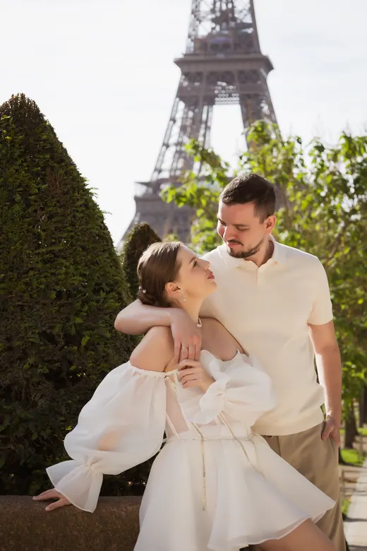 Photograph from the Couple — white dress, street session in Paris by Anna