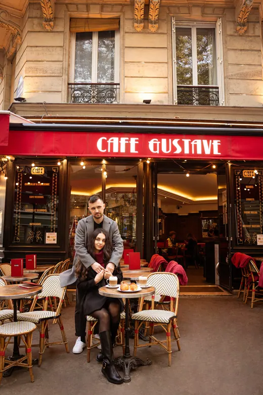 Photograph from the Couple — coats and Café Gustave session in Paris by Anna