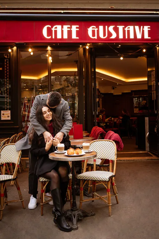 Photograph from the Couple — coats and Café Gustave session in Paris by Anna