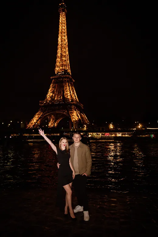 Photograph from the Couple — camel coat, night session in Paris by Anna