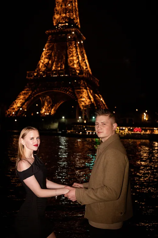 Photograph from the Couple — camel coat, night session in Paris by Anna