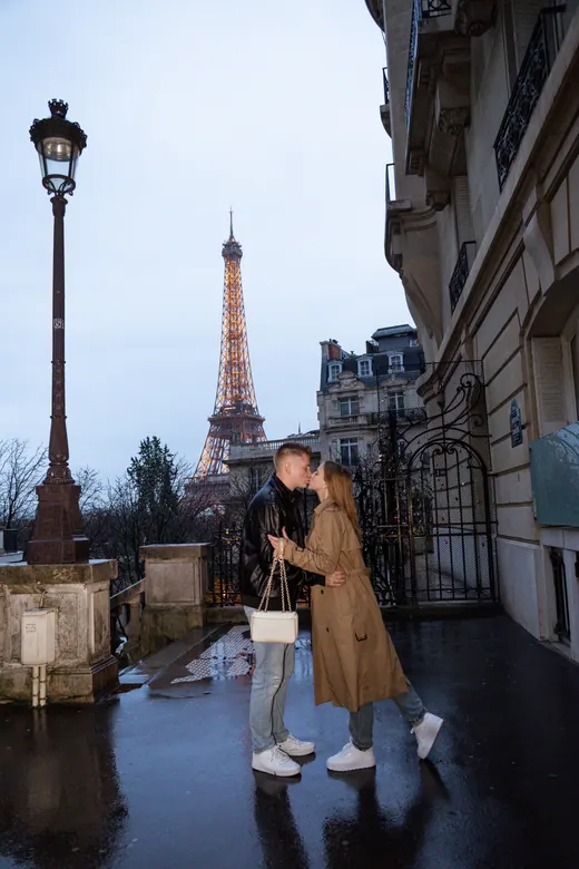 Photograph from the Couple — camel coat, night session in Paris by Anna