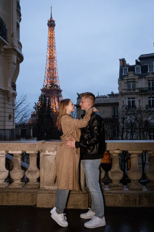 Photograph from the Couple — camel coat, night session in Paris by Anna