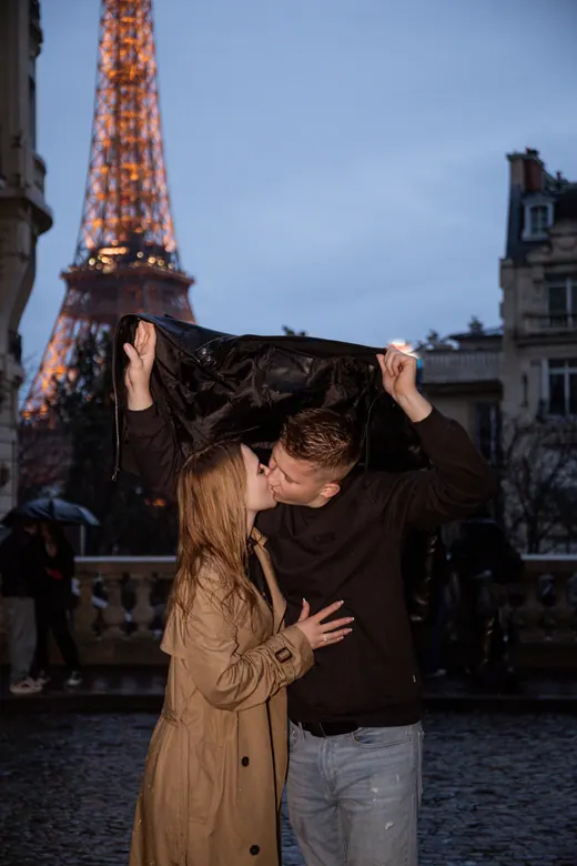 Photograph from the Couple — camel coat, night session in Paris by Anna