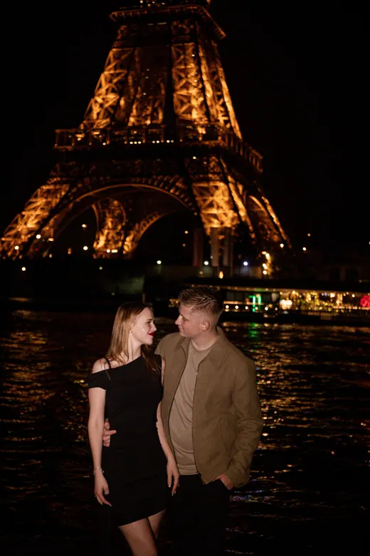 Photograph from the Couple — camel coat, night session in Paris by Anna