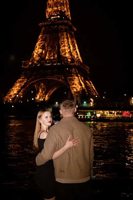 Photograph from the Couple — camel coat, night session in Paris by Anna