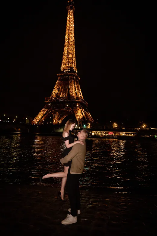 Photograph from the Couple — camel coat, night session in Paris by Anna