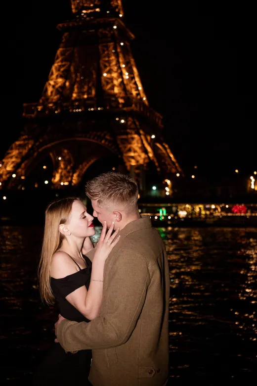 Photograph from the Couple — camel coat, night session in Paris by Anna