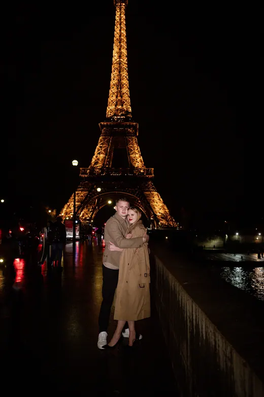 Photograph from the Couple — camel coat, night session in Paris by Anna