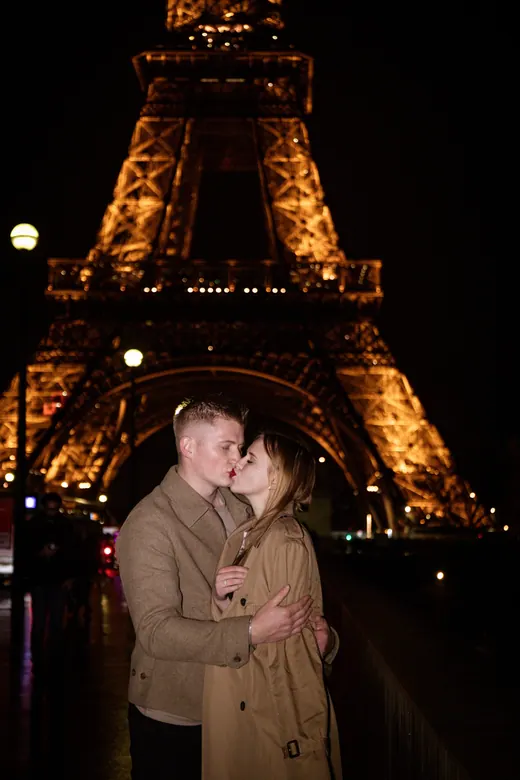 Photograph from the Couple — camel coat, night session in Paris by Anna