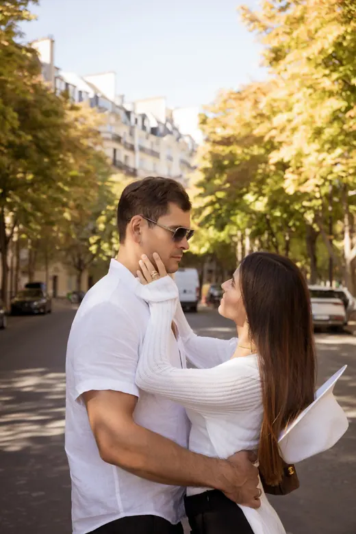 Photograph from the Couple — sunlit avenue session in Paris by Anna