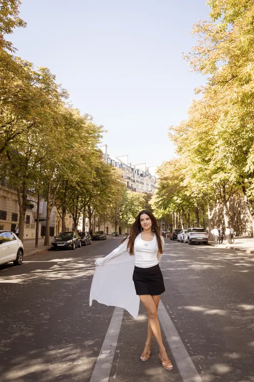 Photograph from the Couple — sunlit avenue session in Paris by Anna