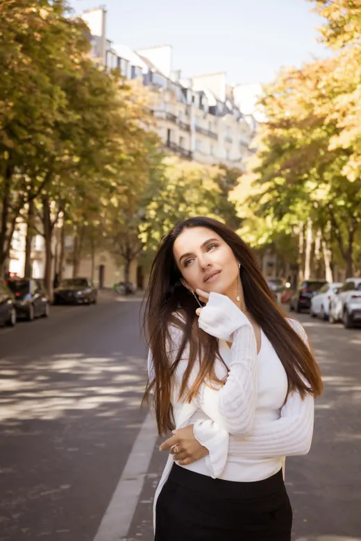 Photograph from the Couple — sunlit avenue session in Paris by Anna
