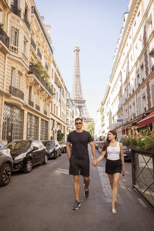 Photograph from the Couple — sunlit avenue session in Paris by Anna