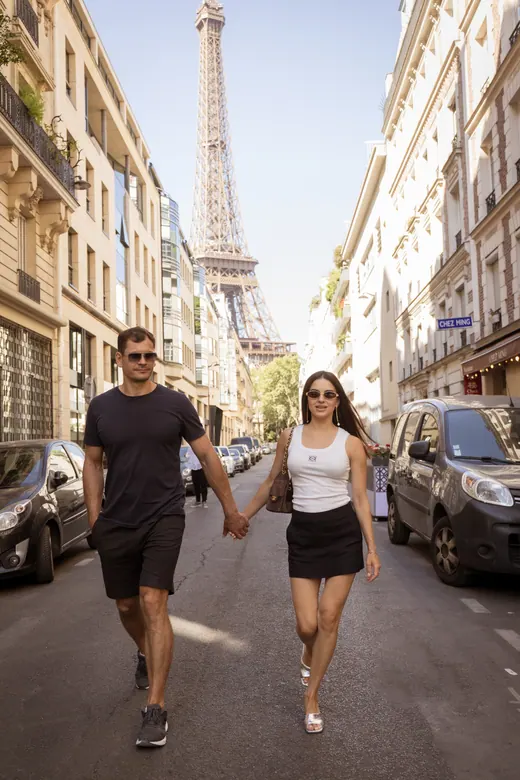 Photograph from the Couple — sunlit avenue session in Paris by Anna