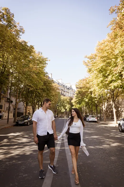 Photograph from the Couple — sunlit avenue session in Paris by Anna