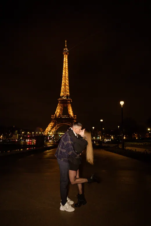 Photograph from the Proposal — white bouquet at night session in Paris by Anna