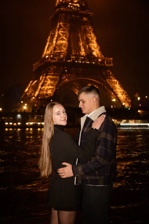 Photograph from the Proposal — white bouquet at night session in Paris by Anna