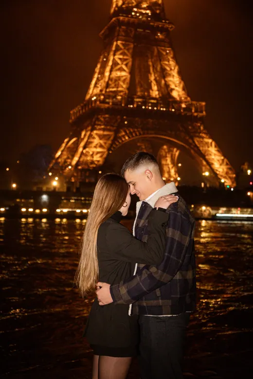 Photograph from the Proposal — white bouquet at night session in Paris by Anna