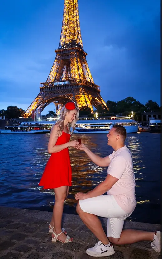 Photograph from the Proposal — the ring, blue hour session in Paris by Anna
