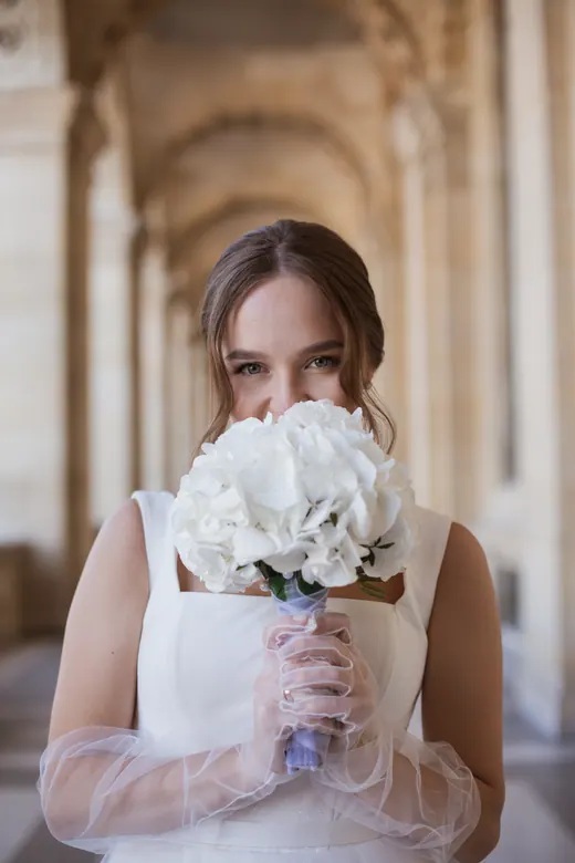 Photograph from the Wedding — hydrangeas at the Louvre session in Paris by Anna