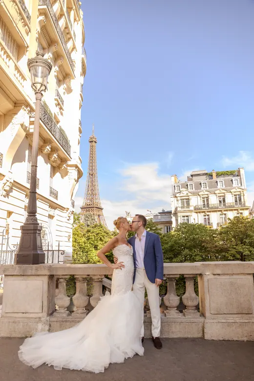 Photograph from the Wedding — white gown, balustrade session in Paris by Anna