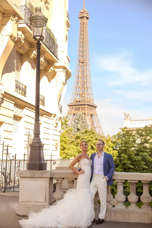 Photograph from the Wedding — white gown, balustrade session in Paris by Anna