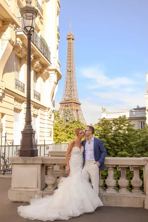 Photograph from the Wedding — white gown, balustrade session in Paris by Anna